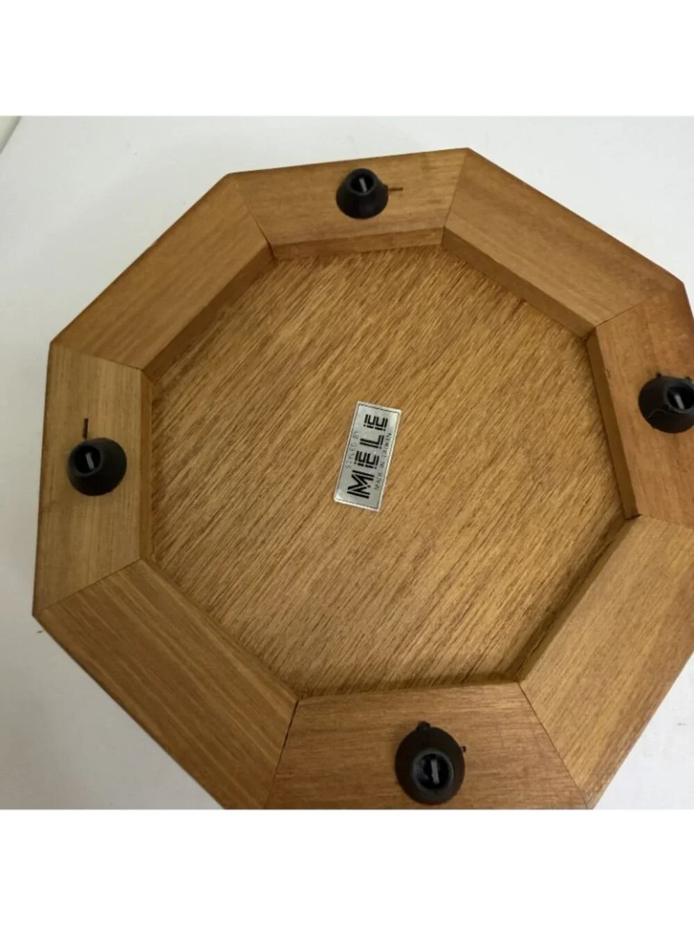 Vintage Mele Octagonal Wood w/ Pink Stained Glass Floral Lid Wooden Jewelry Box